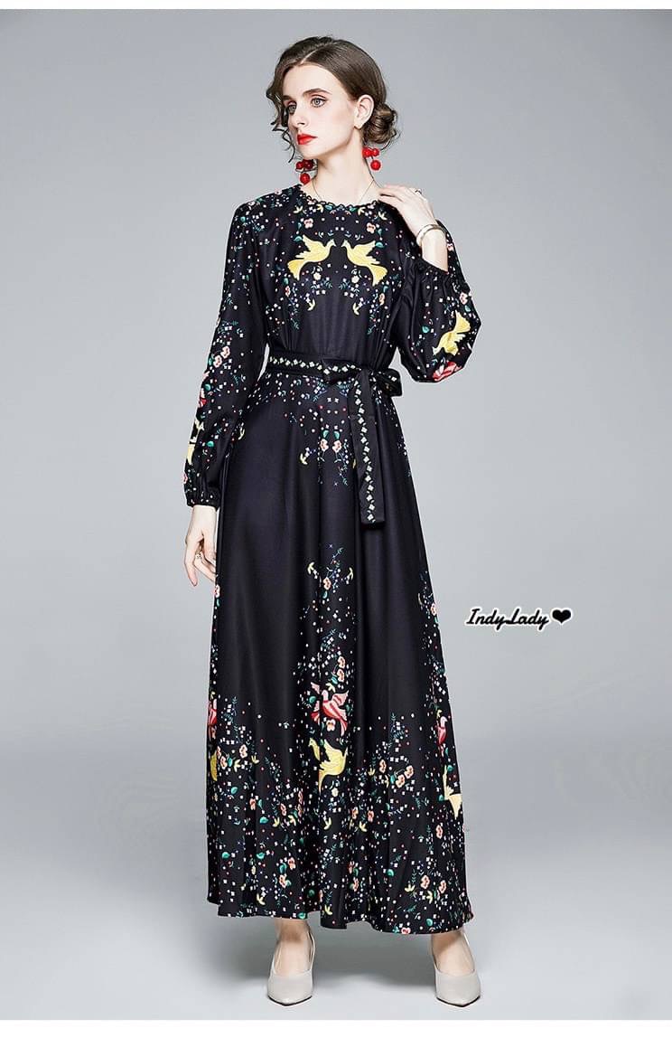 Maxi Dress กระดุมหน้า แขนยาว