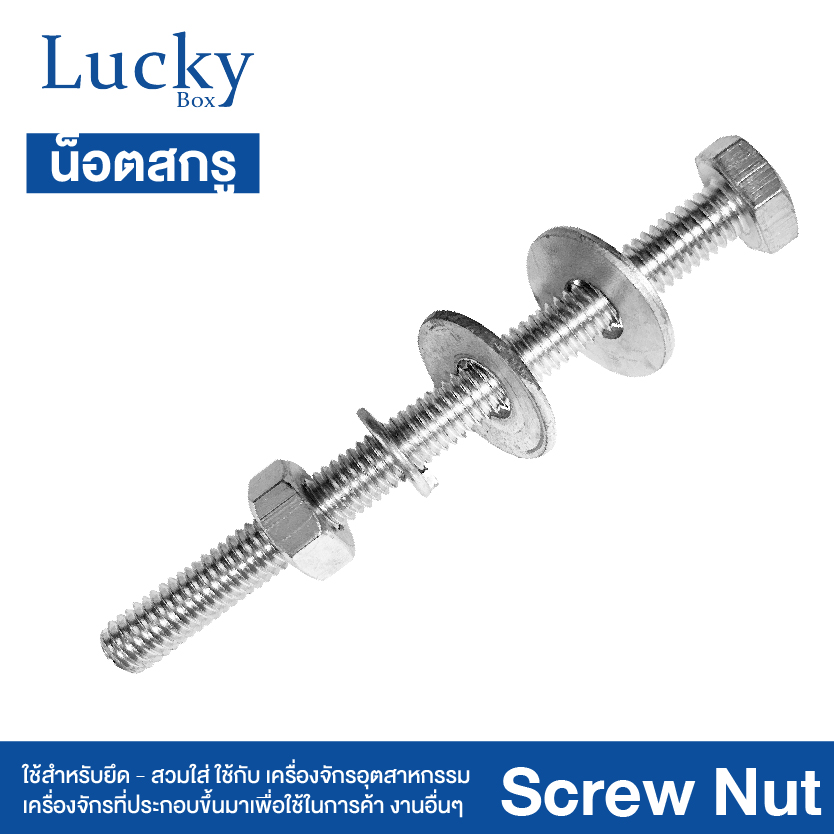 น็อต+สกรู+2แหวน SCREW NUT ขนาด 5/8x6" (5 หุน ยาว 6 นิ้ว)