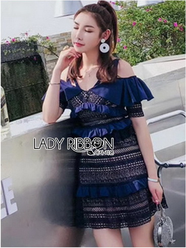 มินิเดรสผ้าลูกไม้สีน้ำเงินเข้ม