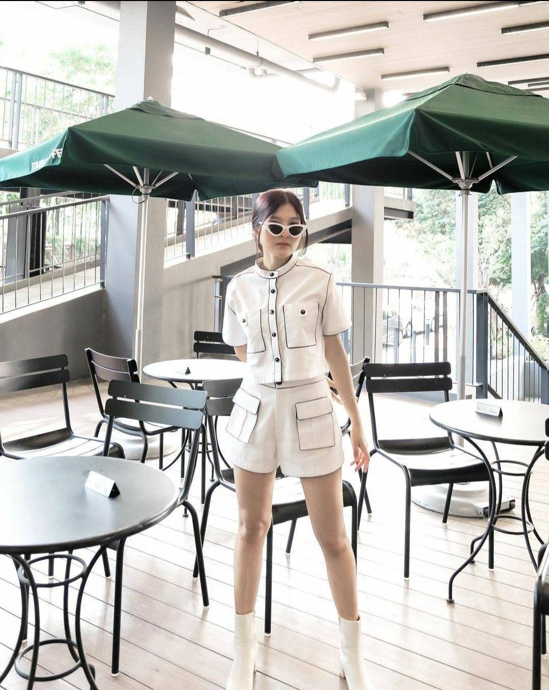 เสื้อกระดุมหน้า กระเป๋าคู่ กางเกงทรงน่ารัก