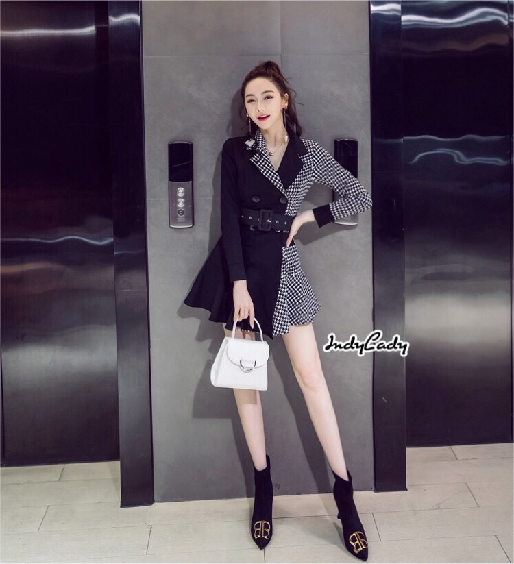 Dress เดรสสั้น แขนยาว คอปก