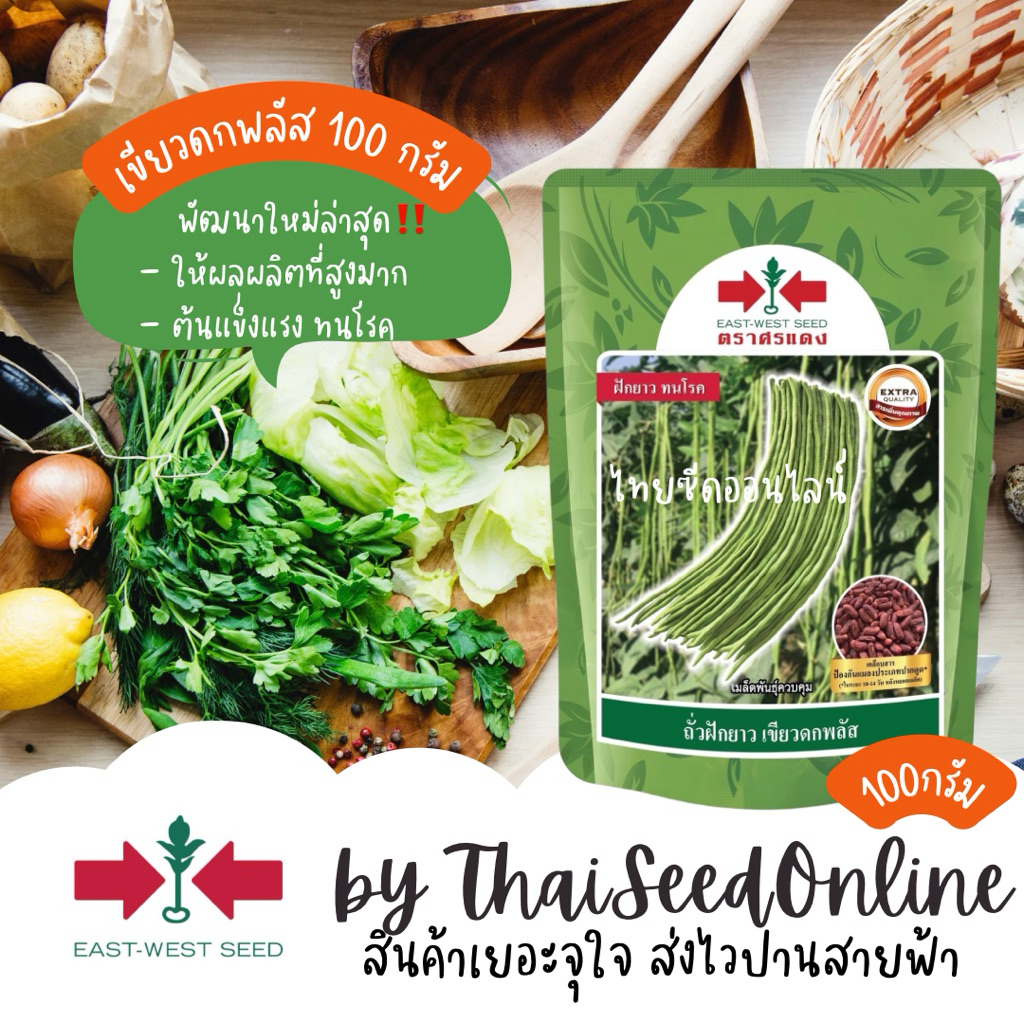 Sorndang(ศรแดง) EWCOM ขนาด 100กรัม ถั่วฝักยาว ปรับปรุงใหม่ จากศรแดง ‼️ เขียวดกพลัส 100กรัม Yard Long Bean