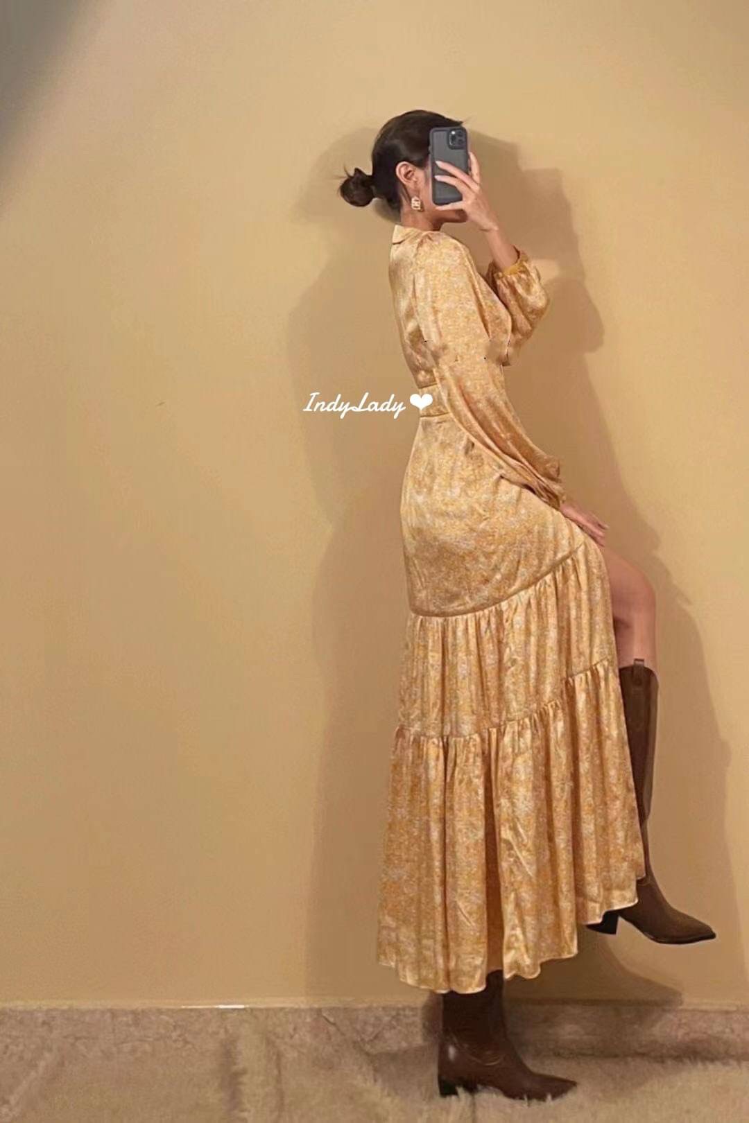 เดรสคอวีกระดุมหน้ายาว