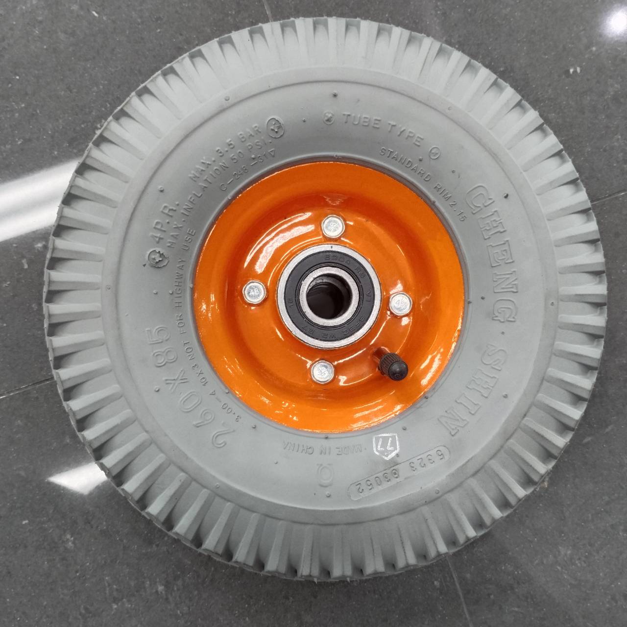 ยางนอกพร้อมยางใน+กระทะล้อ 260x85 (3.00-4) 4PR ยี่ห้อ CHENG SHIN