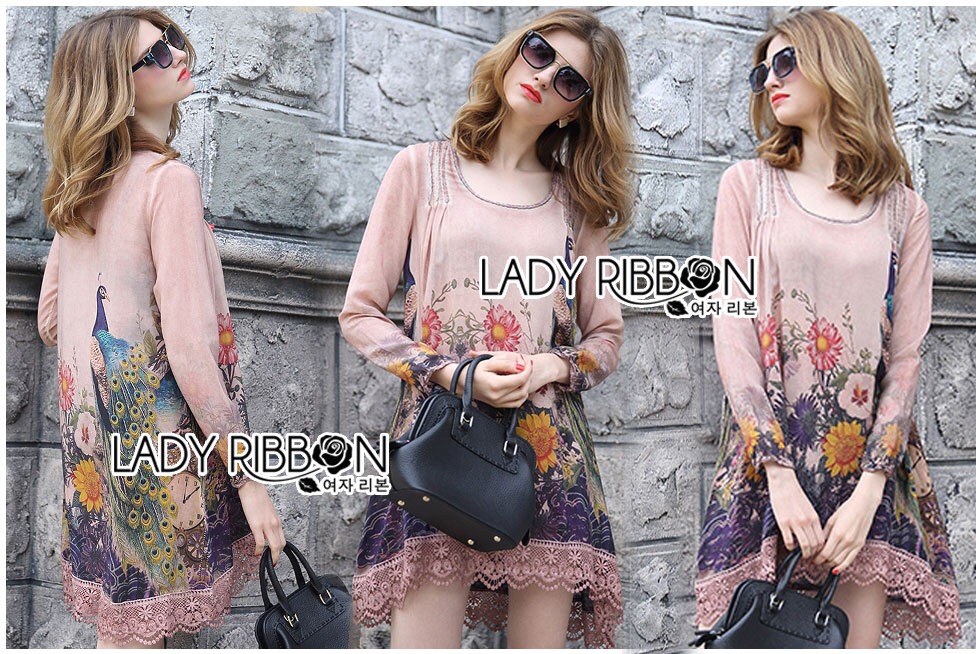 เสื้อผ้า: Lady Ribbon 🎀 Lady Ribbon's Made 🎀 Lady Marlene Sweet Vintage Floral Printed and Lace Dress