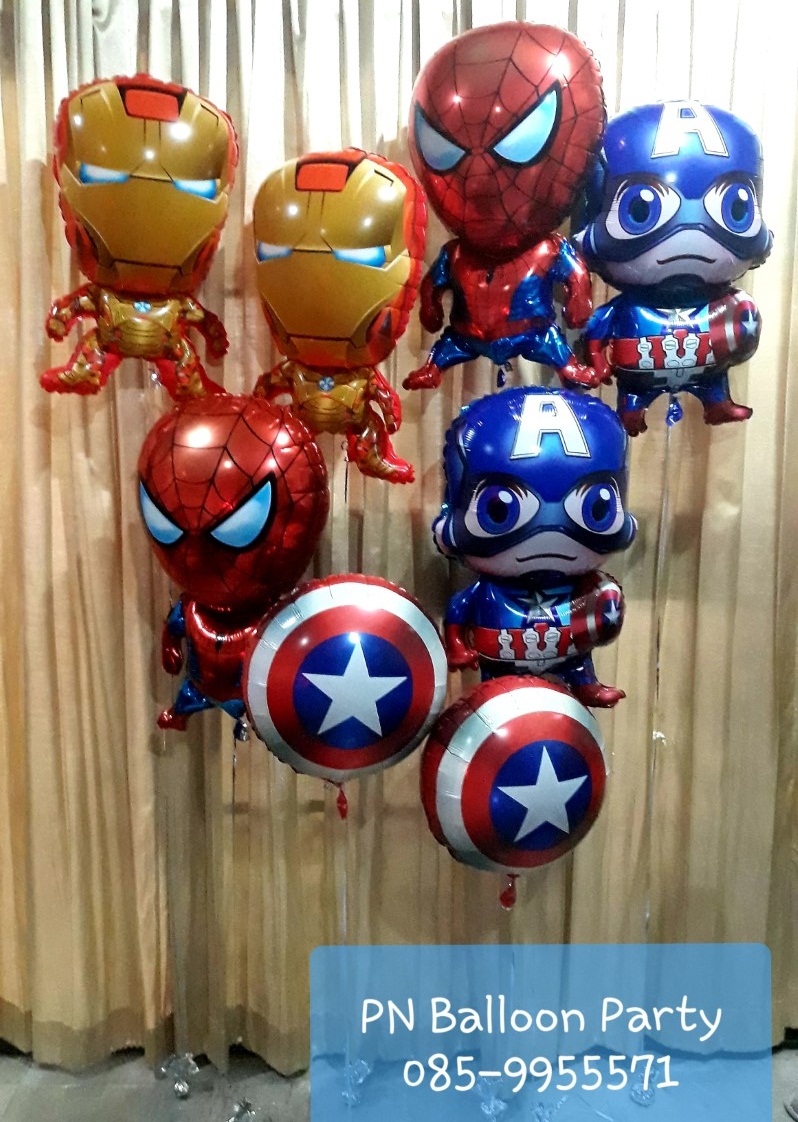 ชุดลูกโป่งไอออนแมน สไปเดอร์แมน กัปตันอเมริกา จำนวน 8 ใบ Set of Spiderman balloons