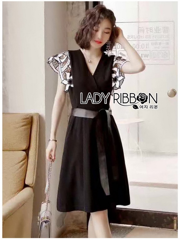 Leather Belt Lady Ribbon ขายเดรสผ้าเครปสีดำ