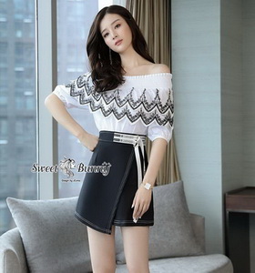 เสื้อปักกระโปงผ้ายีนส์แฟชั่นสีขาว