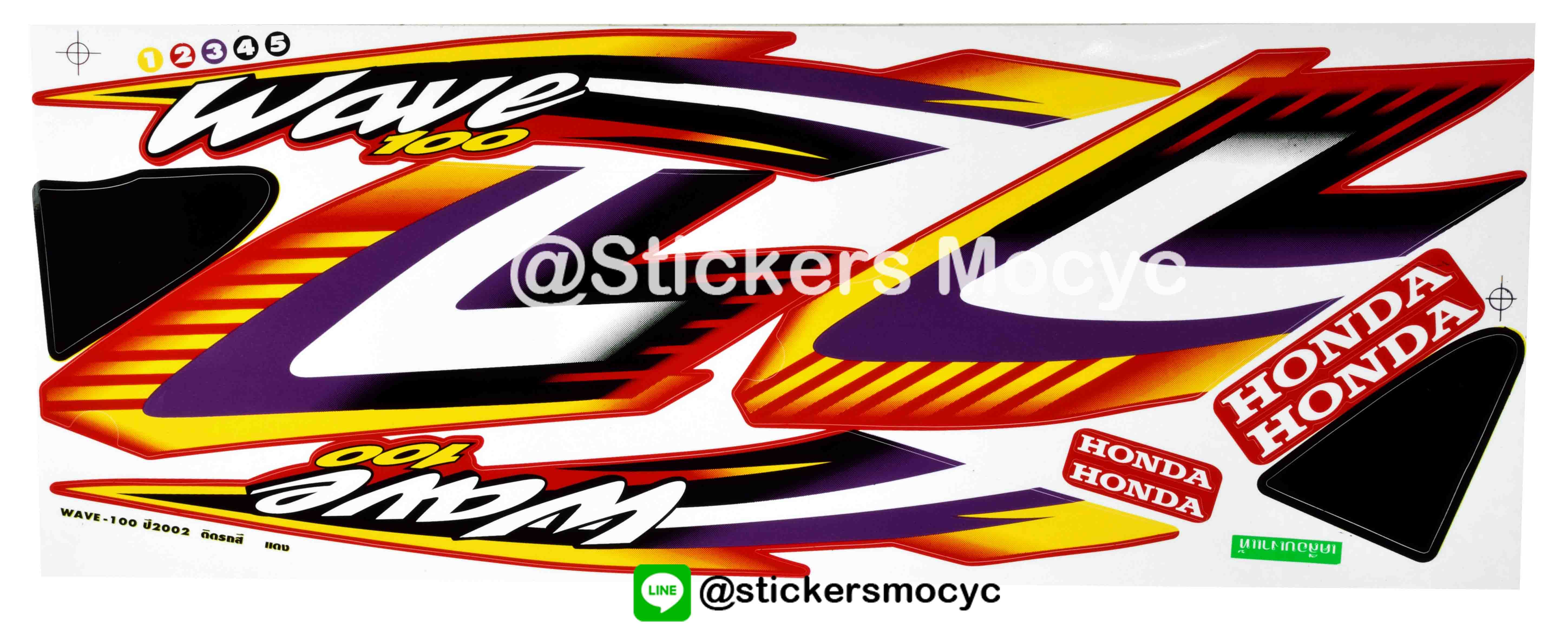 สติ๊กเกอร์ติดรถมอเตอร์ไซค์ Honda Wave 100 ปี 2002 ติดรถสี แดง (เคลือบเงา)