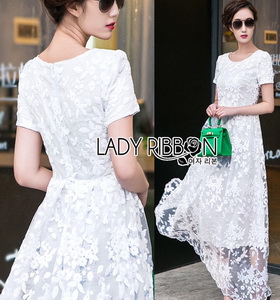 Lady Megan Sweet Feminine White Lace Maxi Dress