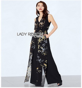 Smart Casual Abstract Printed Jumpsuit Lady Ribbon จัมป์สูท