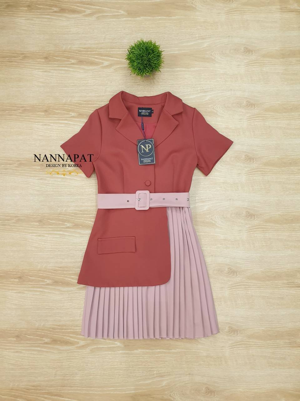 เดรสสูทกระดุมหน้าซิปตัวกระโปรงอัดพีท