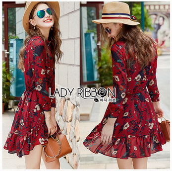 Lady Alora Spring Blossom Printed Ruffle Crepe Dress