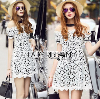 Feminine Organza and Lace Mini Dress มินิเดรสผ้าลูกไม้สีขา