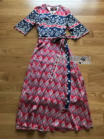 Lady Jane Red and Navy Printed Kimono Dress