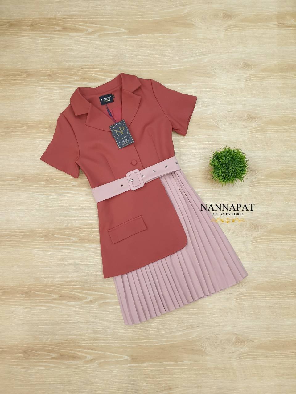 เดรสสูทกระดุมหน้าซิปตัวกระโปรงอัดพีท