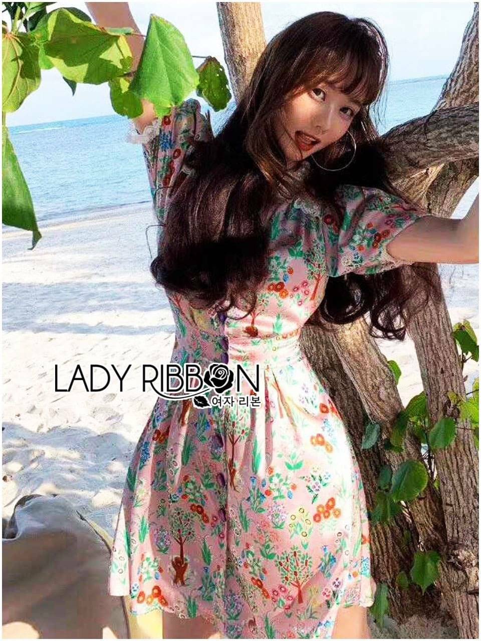 เดรสสั้นผ้าเครปพิมพ์ลายดอกไม้สีสดใส