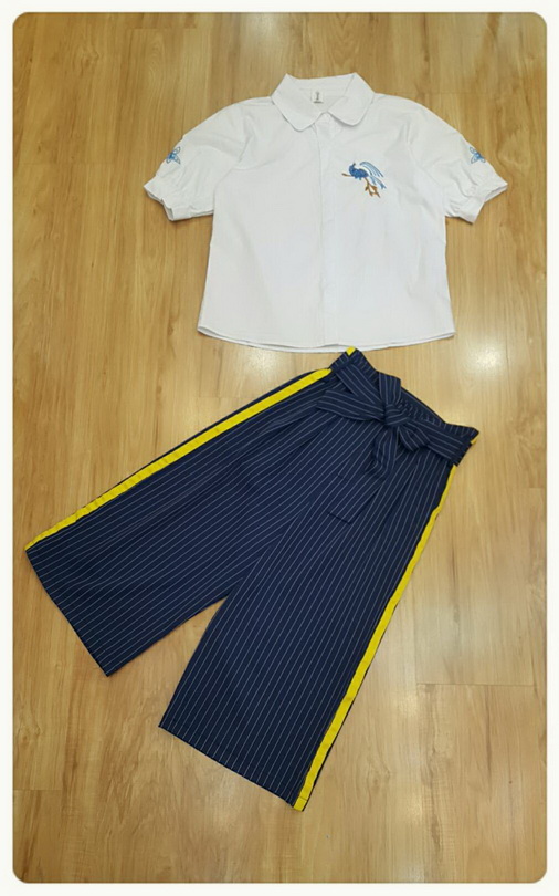 เสื้อผ้าเชิ้ตสีขาวเนื้อดี เสื้อเชิ้ตแขนสั้นปักนก