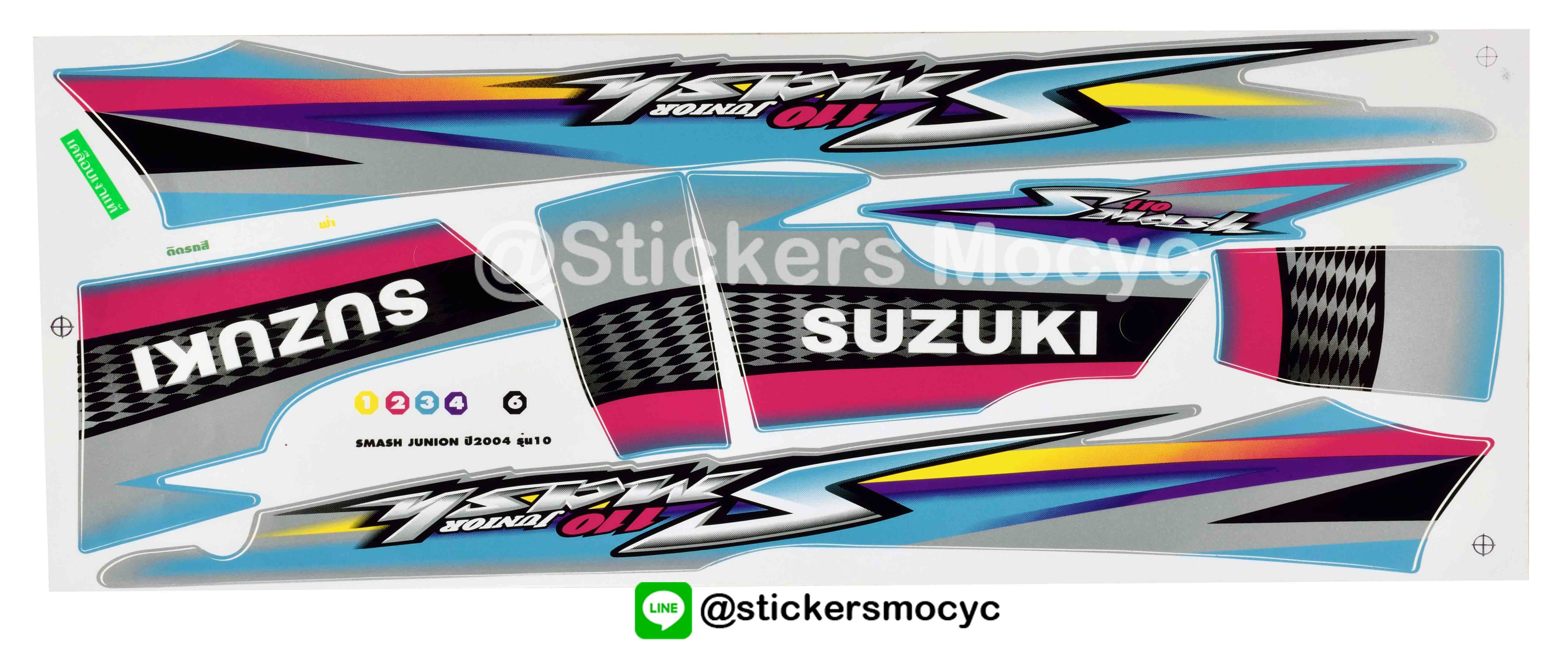 สติ๊กเกอร์ Suzuki Smash Junior ปี 2004 รุ่น 10 ติดรถสี ฟ้า บรอนซ์ (เคลือบเงา)