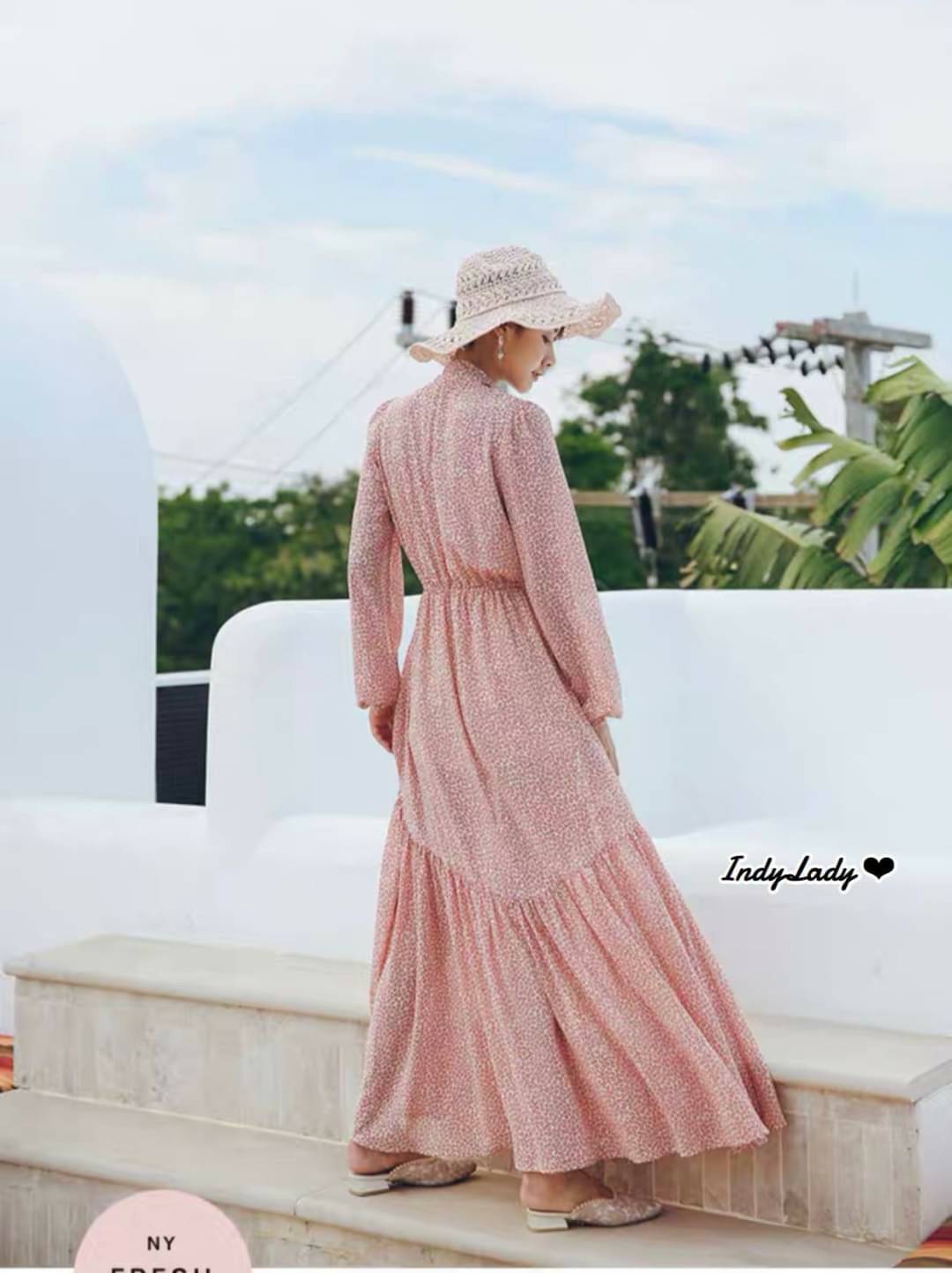 Dress ทรงสวยแขนยาวเอวสม๊อกไขว้หน้า