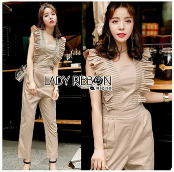 Beige Gold Jumpsuit จัมป์สูทผ้าคอตตอนสีเบจทอง