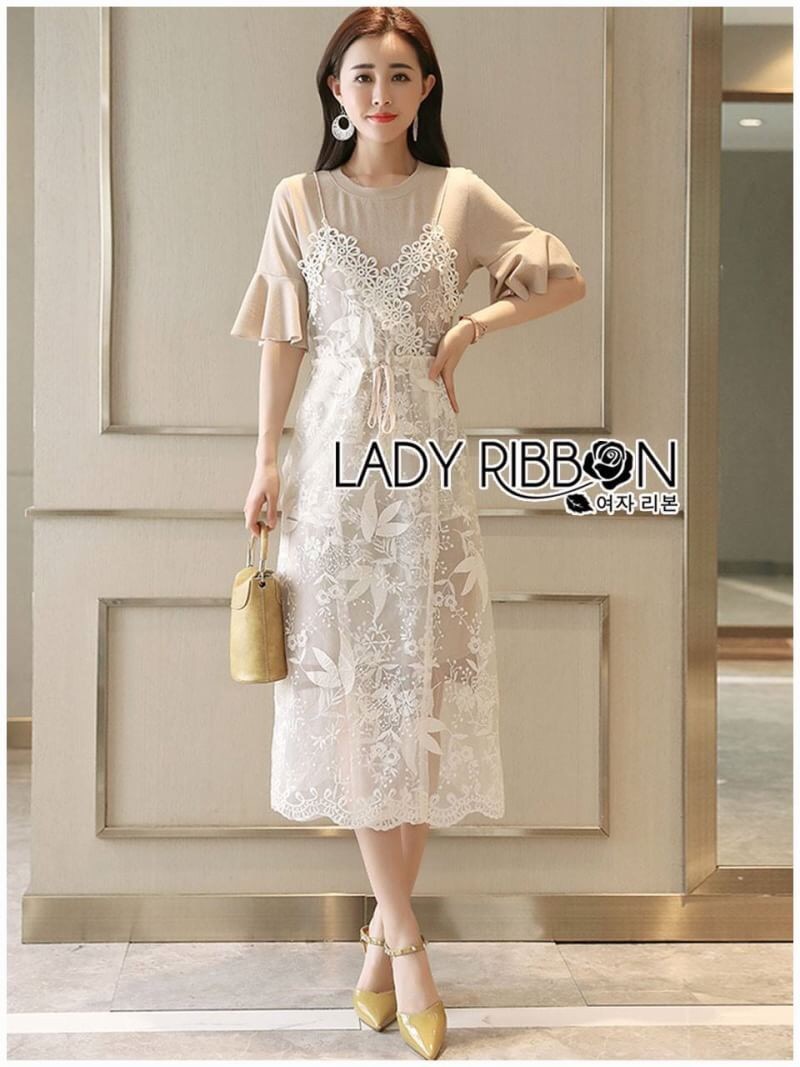 Lace Dress เดรสสายเดี่ยวผ้าลูกไม้ทับเสื้อแขนระบายสีนู้ด