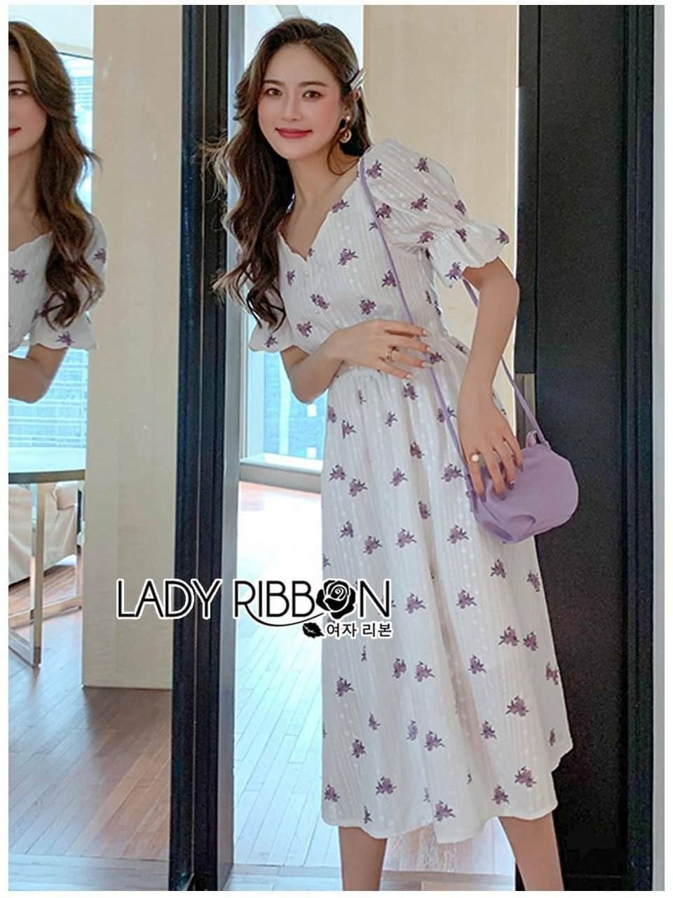 เดรสผ้าคอตตอนฉลุลายแขนเสื้อจั๊ม
