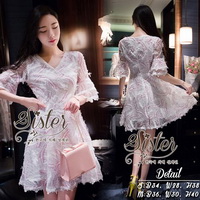 ST03310716 🍀สินค้าพร้อมส่ง🍀 한국에 의해 설계된 2sister made, White Sparkling Gorgeous Lovely Korea Dress