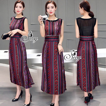 Lady Ribbon Online เสื้อผ้าแฟชั่นออนไลน์ขายส่ง เลดี้ริบบอนของแท้พร้อมส่ง sevy เสื้อผ้า SV03240716 🎉Sevy Northern Silk Pattern Open Leg Maxi Dress