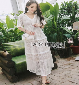 Lady Ribbon Chic Ivory Lace Maxi Dress