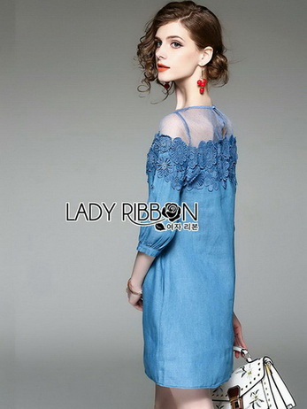 Lady Erin Casual Denim and Lace Mini Dress