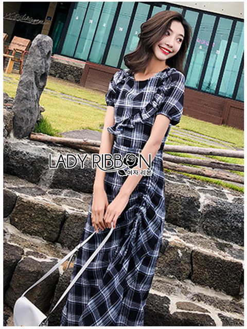 Dress เดรสพิมพ์ลายตารางสก็อตสีดำ