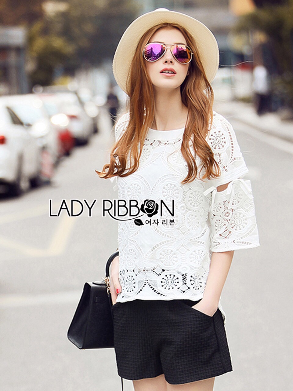 Lady Ribbon Online เสื้อผ้า ออนไลน์ ขายส่ง LR11230616 🎀 Lady Ribbon's Made 🎀 Lady Natasha Classic Vintage Lace Blouse with Cotton Ribbons