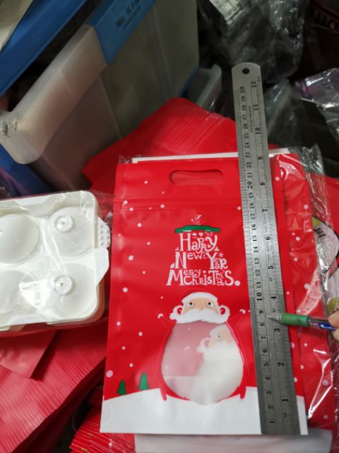 ถุงซิปตั้งได้ มีหูหิ้ว ซานต้า คริสมาส ~49-50ใบ/แพ๊ค ซิปล็อค
