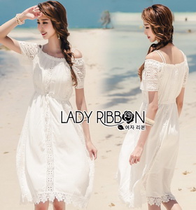 Lady Ribbon Cotton Lace Maxi Dress