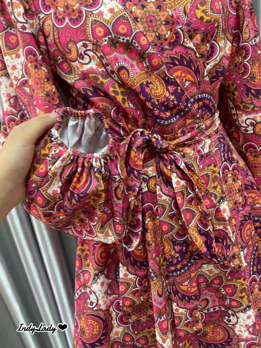 Dress ทรงสวย ไขว้หน้า แขนยาวพอง