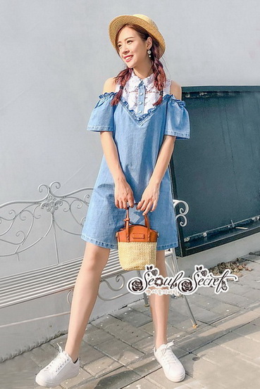เดรสยีนส์สวยเก๋ลุคสาวเกาหลี ดีเทลเดรสเนื้อผ้าสียีน