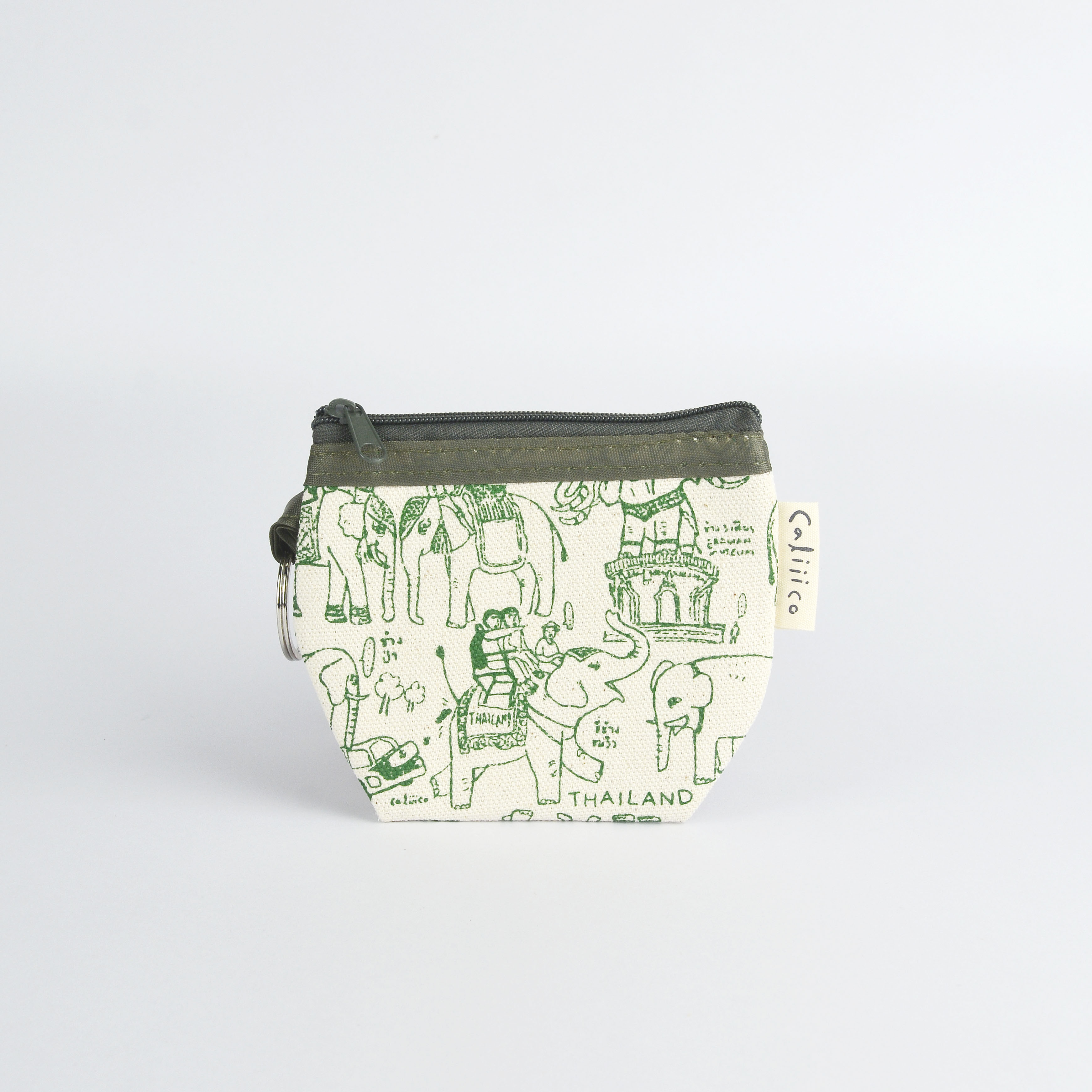 กระเป๋าใส่เหรียญลายช้างไทย สีเขียว coin bag Green