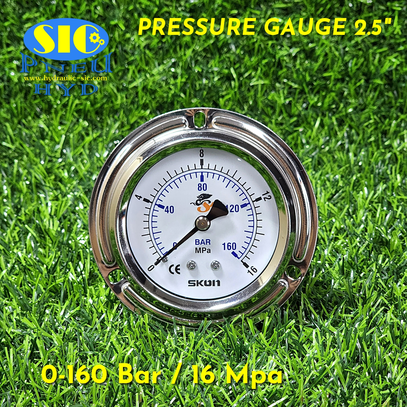 Pressure Gauge Range Bar/Mpa เกจวัดแรงดัน (326-22-*** : หน้าปัด 2-1/2" เกลียวออกหลังกลาง) (SKON)