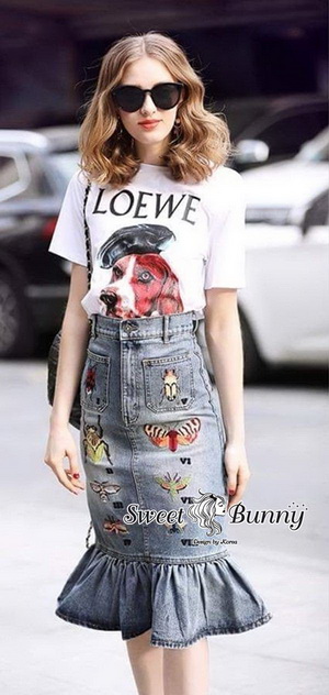 เซ็ทเสื้อ+กระโปรงยีนส์ปัก