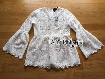 Lady Ribbon Online ขายส่งเสื้อผ้าออนไลน์ของแท้ LR13070716 🎀 Lady Ribbon's Made 🎀 Lady Ashley Sweet Classic Lace Peplum Top in White