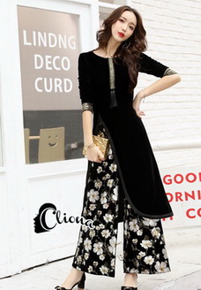 เสื้อตัวยาวกำมะหยี่พร้อมกับกางเกง