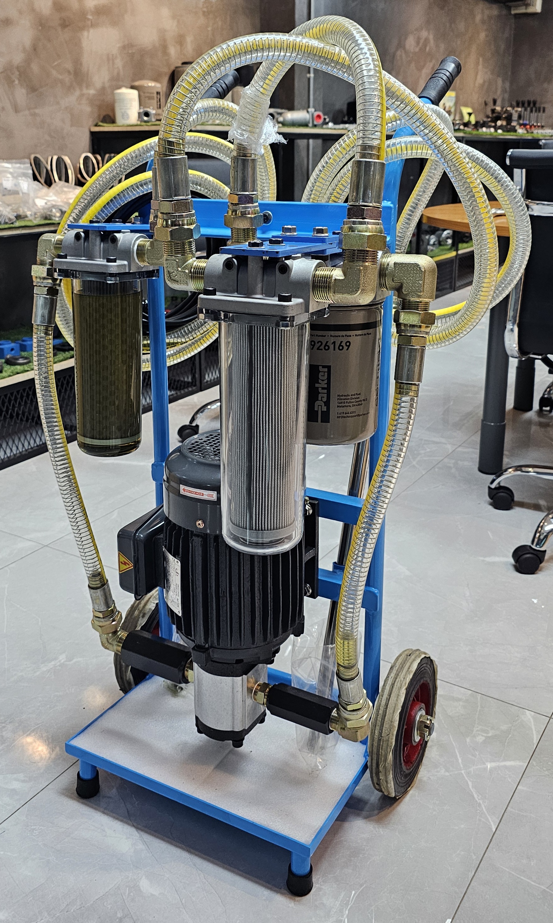 Filter Cart รถดูดกรองน้ำมันไฮดรอลิค รุ่นกรอง 150 ไมครอนมีแม่เหล็ก แบบ 3 กรอง 150+10+3 Micron