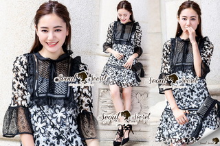 Lady Ribbon Online ขายส่งเสื้อผ้าออนไลน์ เสื้อผ้า Sevy SS01040816 Seoul Secret Say's .... Selfy Blacky Chic Lace Dress