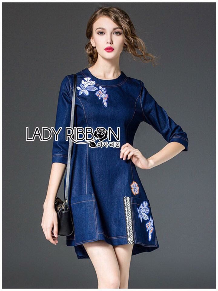 🎀 Lady Ribbon's Made 🎀 Lady Gilda Feminine Floral Embroidered Denim Mini