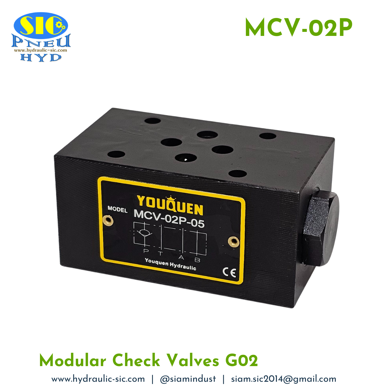 MCV-02P-05 : Modular Check Valve G02 วาล์วกันกลับ 1/4" แบบซ้อน YOUQUEN