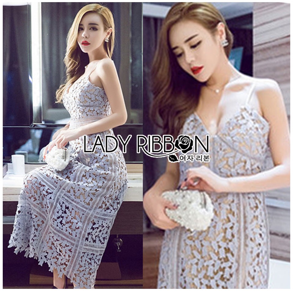 🎀 Lady Ribbon's Made 🎀 Self-Portrait Arabella Midi Dress in Smoked Lilac เดรสสายเดี่ยวผ้าลูกไม้สีม่วงอ่อนสไตล์ Self-Portrait ตัวนี้ไม่มีไม่ได้แล้ว ฮิตสุดๆเลย