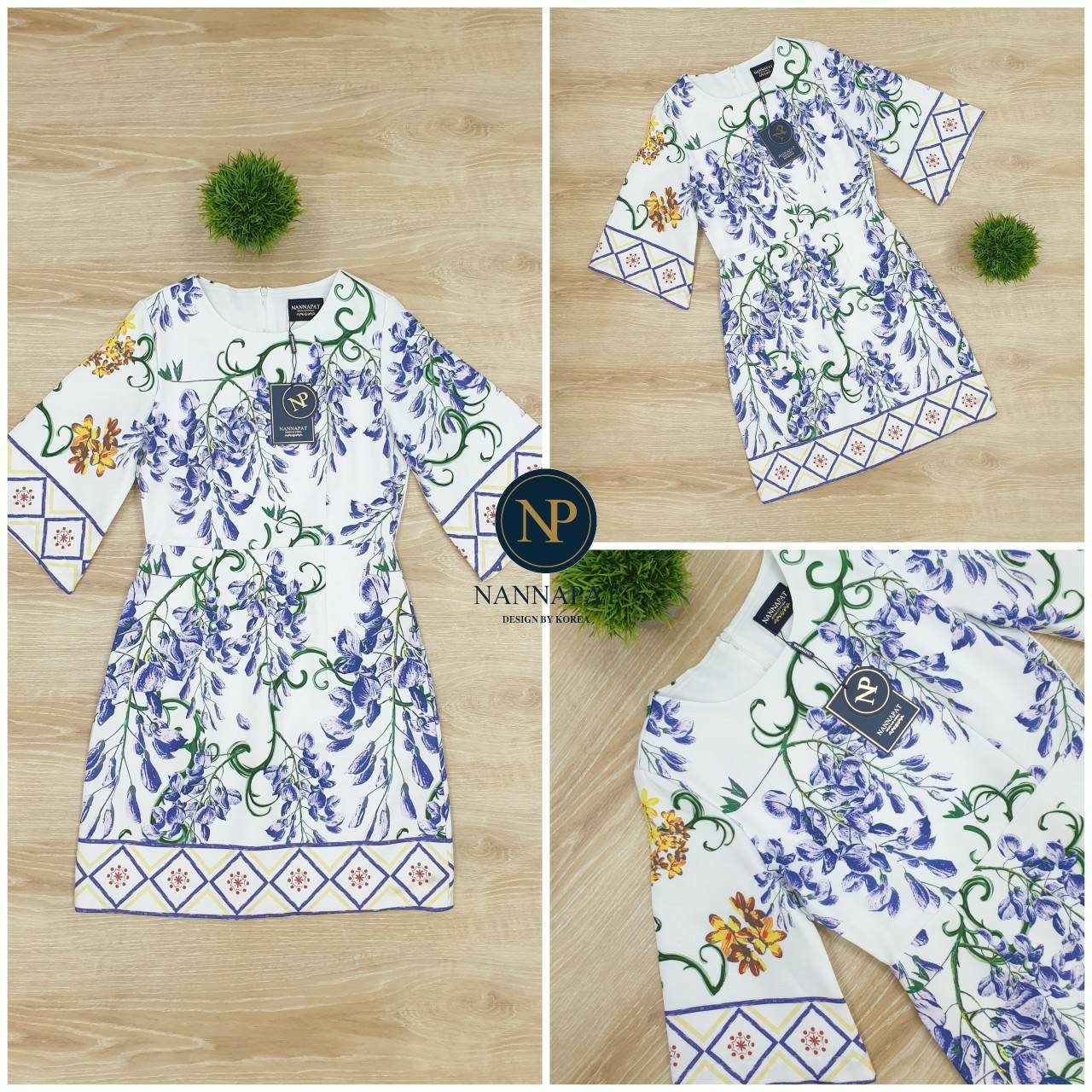 เดรสซิปหลัง ลายกล้วยไม้ป่า