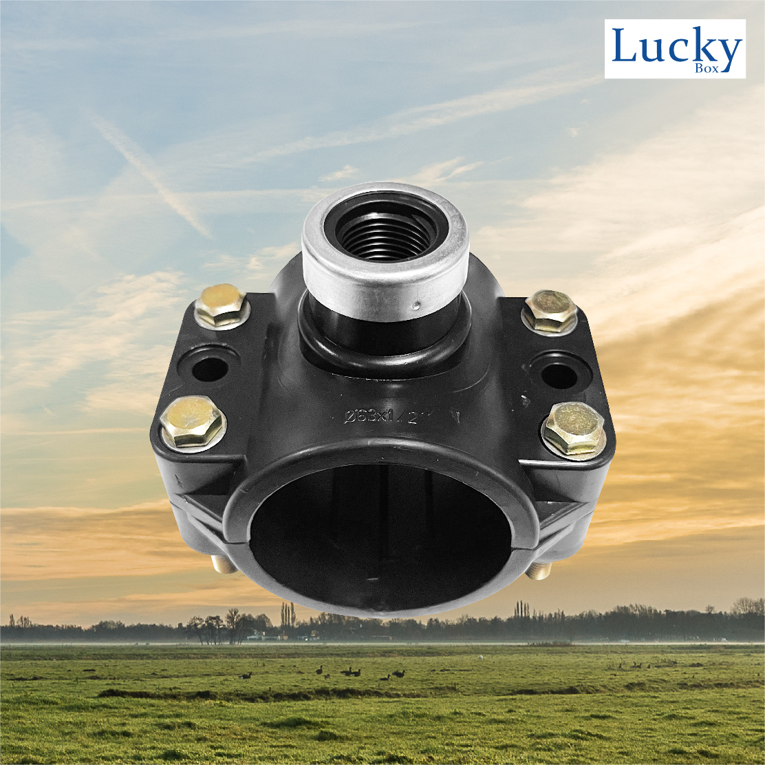 แคลมป์รัดแยก Saddle Clamp แคลมป์รัดท่อ HDPE ขนาด 63 mm ลด 1/2” (4 หุน ) ออก 2 ด้าน