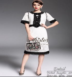 Korea Dress แฟชั่นเดรสลูกไม้ผ้าโทนสีขาว-ดำ งานเกาหลีสไตล์